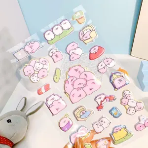 Cute 3D puffy laser sticker sheet featuring lovely pink cartoon animal pig designs for journaling.