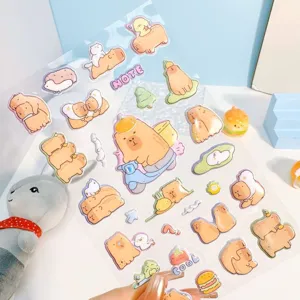 Cute capybara puffy sticker sheet laser animal deco stickers for journaling and DIY crafts.