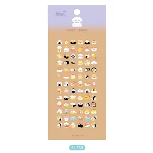 Cute puppy sushi decorative sticker sheet for journaling crafts and stationery fun design.