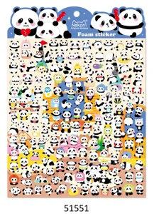 Cute Nekoni mini panda foam stickers set, adorable animal decorative stickers for phone and cup.