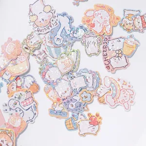 Cute animal holographic stickers set, decorative glitter sticker for journaling and DIY crafts.