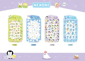 Cute 3D embossed puffy stickers detail view, featuring adorable animal cartoon designs for journal.