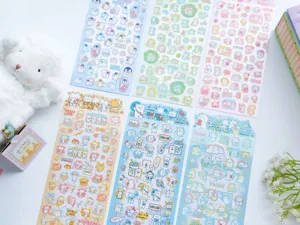 Cute animal decorative journal stickers detail shot featuring cute bears cats and rabbits.