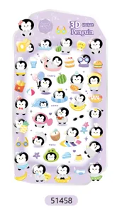 Cute 3D embossed penguin sticker sheet for mobile phone, journal, and water cup decoration.
