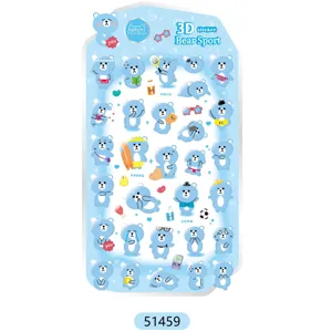Cute 3D blue bear sticker sheet, waterproof decorative decal for phone, diary, and water bottle.