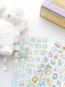 Cute cartoon animal sticker sheet for journaling, transparent decorative stickers with cute bears.