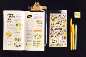 Vista dettagliata di simpatici adesivi di animali con conigli per diario, scrapbooking e cancelleria.