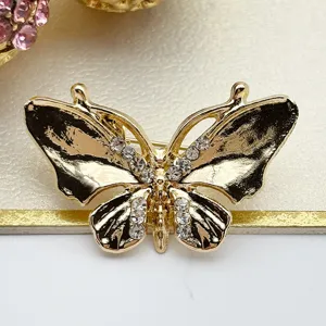Gold butterfly rhinestone brooch exquisite metal collar pin elegant crystal insect jewelry