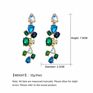 Exquisite colorful rhinestone teardrop dangle earrings with statement design for women.