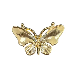 Gold rhinestone butterfly brooch elegant lapel pin fashion crystal insect jewelry for women