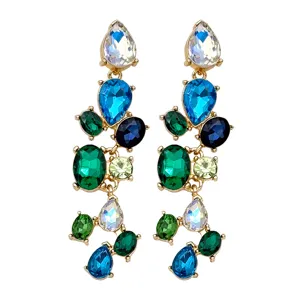 Colorful crystal dangle earrings, statement drop earrings for women fashion jewelry.