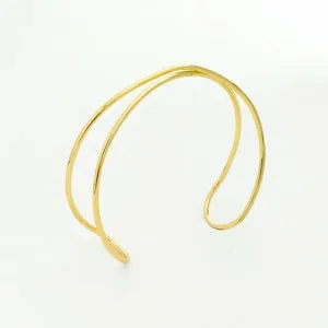 Gold open arm cuff bangle, minimalist double layer metal bracelet for women fashion.