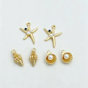 Gold ocean shell conch starfish pendant DIY handmade beaded necklace earring jewelry accessory