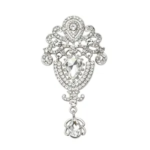 Vintage crystal rhinestone brooch for women, elegant silver plated baroque lapel pin jewelry.