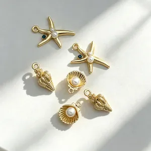 Ocean Vacation Style Shell Conch Starfish Pendant DIY Jewelry Accessories Alloy Rhinestone Artificial Pearl Charms