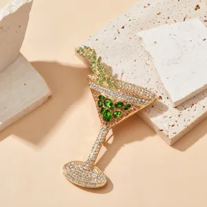 Zinc Alloy Rhinestone Cocktail Glass Brooch Pin Elegant Crystal Juice Cup Brooches For Women Daily Wear Banquet Jewelry