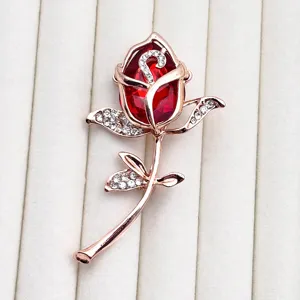 Zinc Alloy Rhinestone Rose Flower Brooch Pin Elegant Wedding Groom Suit Dress Shirt Corsage Fashion Jewelry
