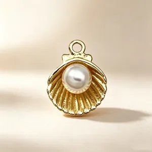 Gold shell pearl pendant for DIY jewelry making, necklace bracelet earring handmade accessories
