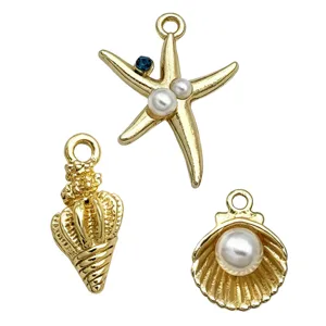 Gold seashell starfish charms DIY jewelry making, pearl shell pendant for necklace bracelet earrings.