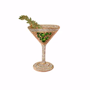 Exquisite cocktail glass brooch rhinestone crystal lapel pin fashion jewelry gift for women party