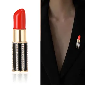 Fashion rhinestone lipstick brooch pin vintage retro apparel jewelry accessory detail view