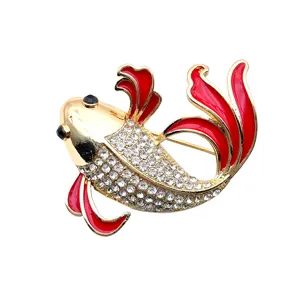 National Trend Koi Carp Brooch Luxury Alloy Rhinestone Red Drip Oil Coat Pin Animal Suit Corsage Apparel Accessories