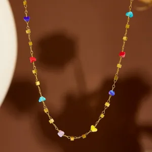 Collana In Acciaio Inossidabile Oro Con Perline Cuore Colorato Moda Donna Gioielli