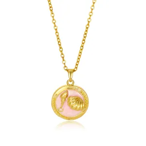 French vintage pink enamel shell pendant gold chain necklace for women fashion jewelry main view