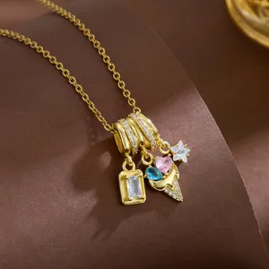 Minimalist zircon multi-charm gold necklace for women chic pendant clavicle jewelry