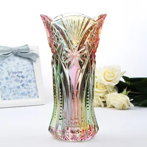 Europäische große Kristallglas-Vase schillernd geschliffen Blumendekoration Wohnzimmer