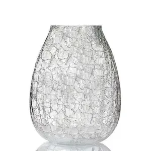 Detailed view of the clear crackle glass vase, showing delicate texture and transparent design.