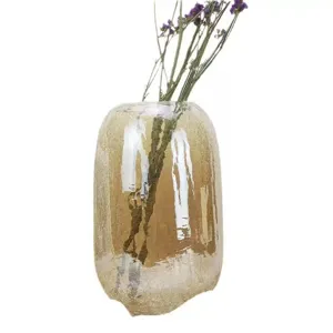 Large amber crackle glass vase detail view, elegant textured vase for home decor and floral art.