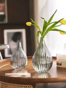 Nordic luxury transparent glass vase striped teardrop flower arrangement home decor