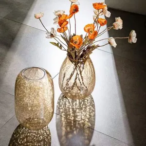 Crackled glass vase gold decorative flower arrangement for home living room tabletop decor