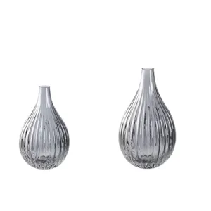 Nordic grey glass vases set, ribbed transparent flower vessel for modern home decor styling.