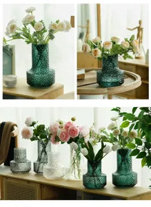 Creative ice cracked glass flower vase for home decor, modern green hydroculture container.