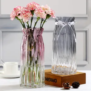 Modern minimalist gradient glass flower vase transparent hydroponic decorative vase for living room