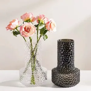 Modern textured glass vase set for home decor, elegant flower arrangement main display.