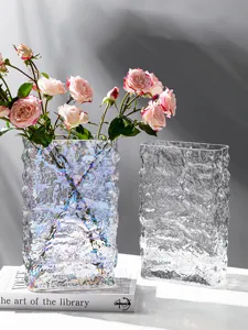Nordic Minimalist Transparent Glass Glacier Texture Vase Modern Desktop Flower Vase Home Decor Tabletop Ornament