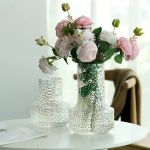 Creative iridescent glass vase set, modern minimalist flower arrangement for home living room decor.