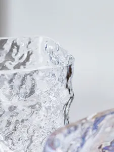 Nordic minimalist transparent glass glacier vase for fresh flower arrangement and home decor.