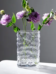 Nordic transparent glass glacier vase for modern table flower arrangement and home decor.