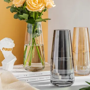 Skandinavische minimalistische Glasvase transparent für Blumenarrangement und Innendekoration