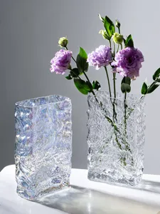 Nordic clear glass vase glacier texture floral arrangement home decor table centerpiece