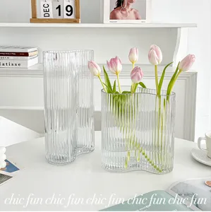 Transparent glass wave vase modern minimalist living room table flower arrangement decor