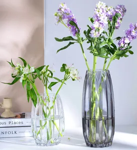 Simple vertical ribbed glass vase creative transparent lily flower vessel for living room decor