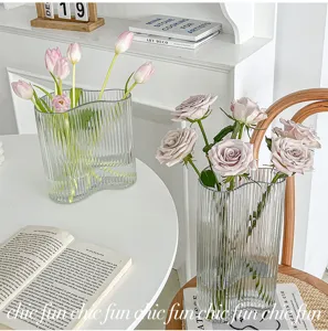 Transparent glass wavy vase home decor elegant flower arrangement table centerpiece