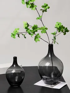 Nordische Klare Glasvase Großer Bauch Transparente Rauchgraue Blumenanordnung Flasche Moderne Desktop Heimdekoration Ornament