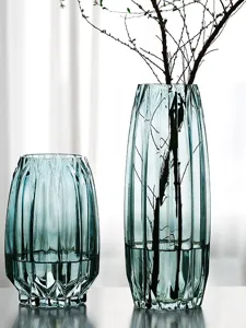 Minimalist Vertical Ribbed Glass Vase Creative Colorful Transparent Flower Arrangement Vase For Living Room Home Decor