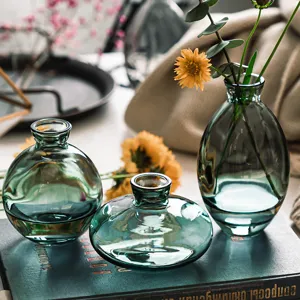 Minimalist Transparent Glass Mini Vase Set Three Piece Desktop Living Room Floral Decoration Gold Traced